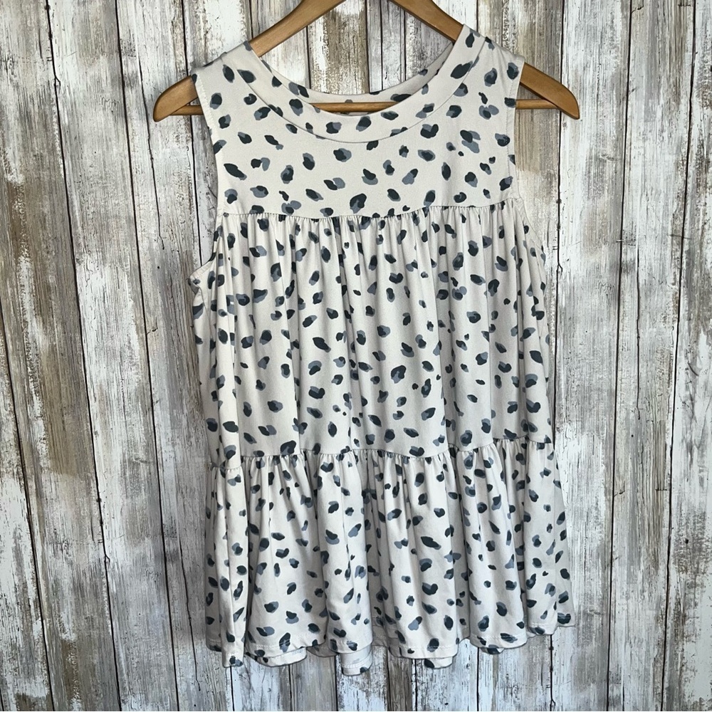 Entro White Blue Leopard Tiered Sleeveless Tank Women’s - Picture 1 of 4